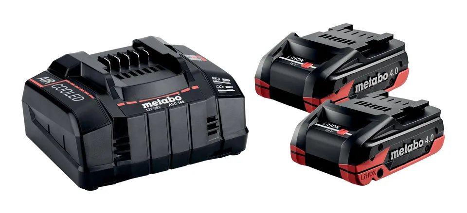 metabo-basis-set-mit-2x-lihdx-4-0-ah-akku-18-v-tabless-technologie-und-asc-145-s image 1