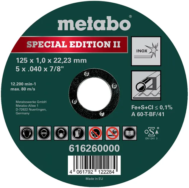 metabo-special-edition-ii-inox-trennscheibe-125-x-1-0-x-22-23-mm-tf-41-616260000 image 1