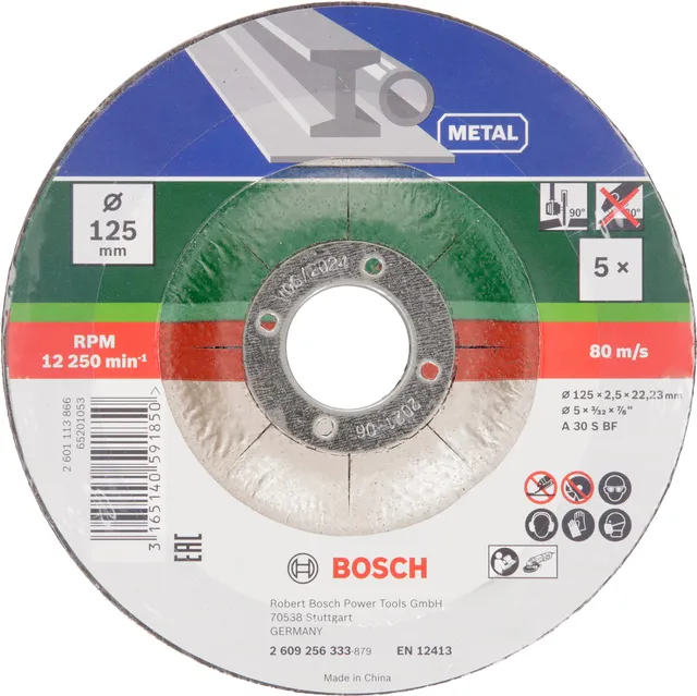 bosch-trennscheibe-a-30-s-bf-f-r-metall-125-mm-gekr-pft-22-23-mm-bohrung-5er-set image 1