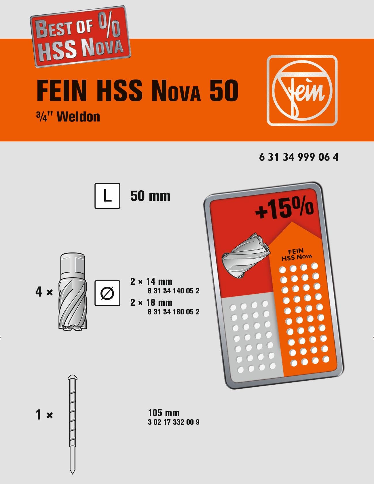 fein-zubeh-rset-best-of-kernbohrer-weldon-63134999064-hss-nova-50-kernbohrer-set image 2