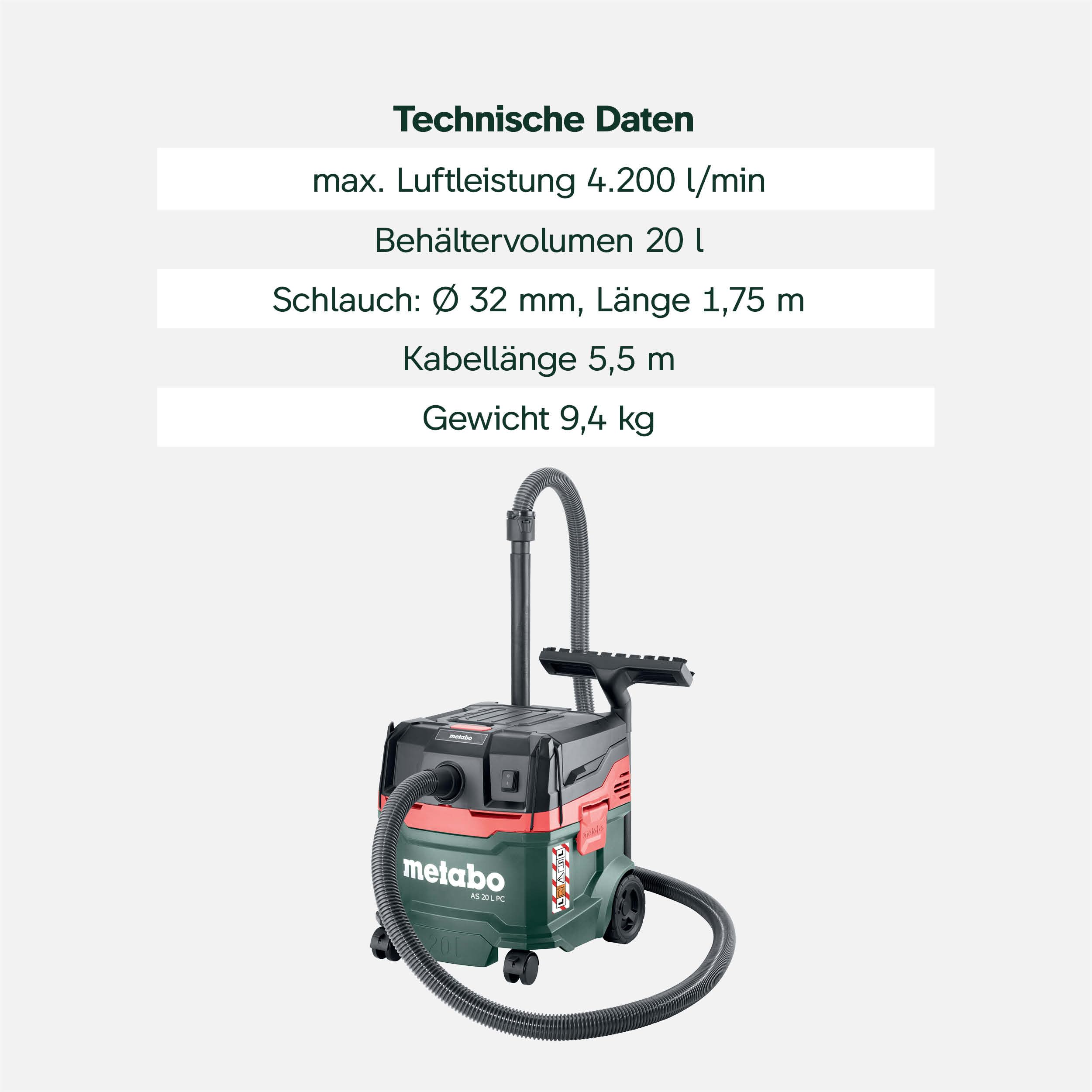 metabo-as-20-l-pc-allessauger-nass-trockensauger-staubklasse-l-1200-watt-20-l-ta image 3