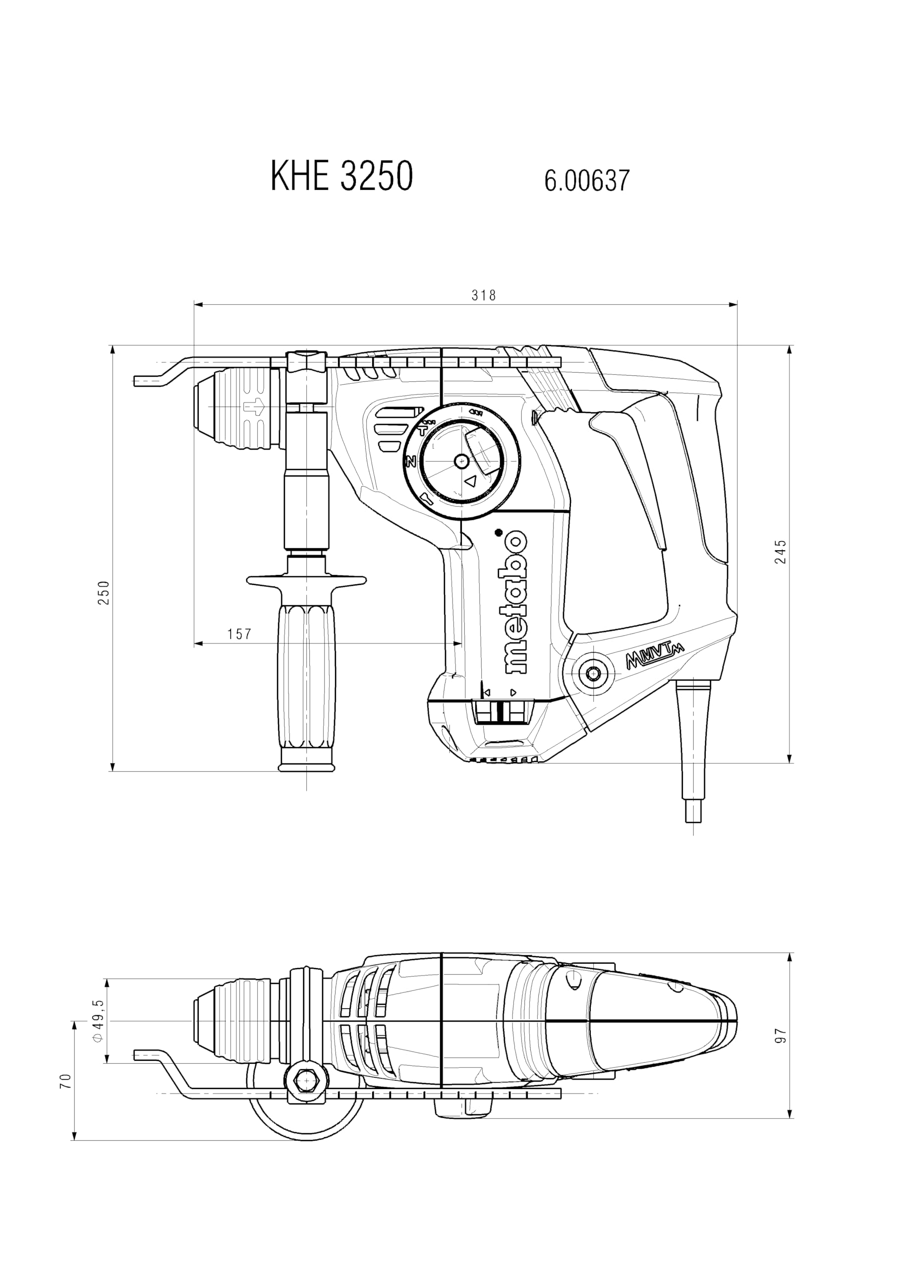 metabo-kombihammer-khe-3250-600637000-sds-plus-bohrhammer-800-w-marathon-motor-3 image 2