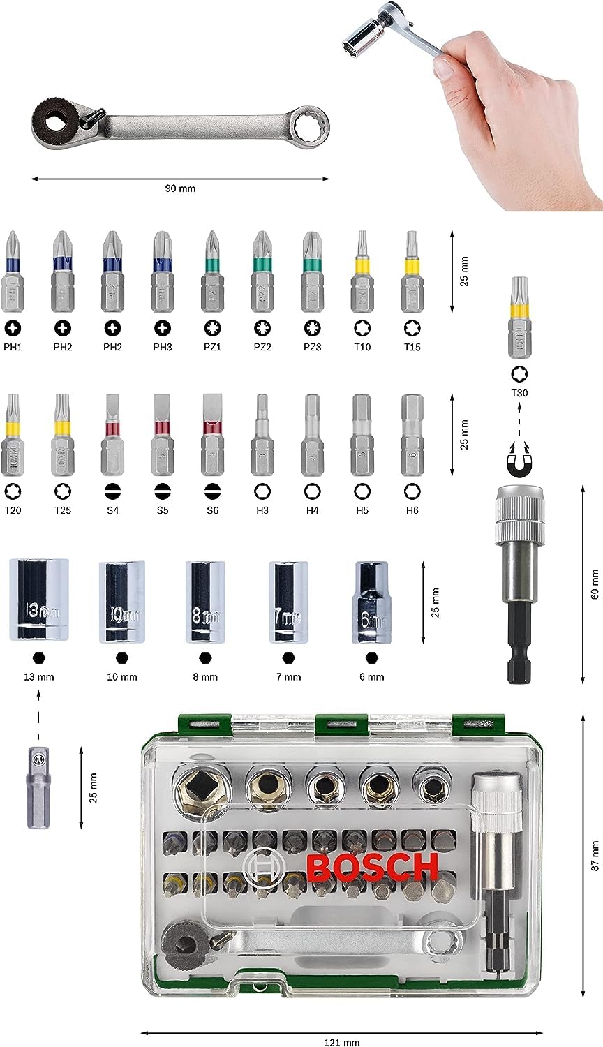 bosch-promoline-27-teiliges-schrauberbit-und-ratschen-set-ph-pz-hex-torx-schlitz image 3