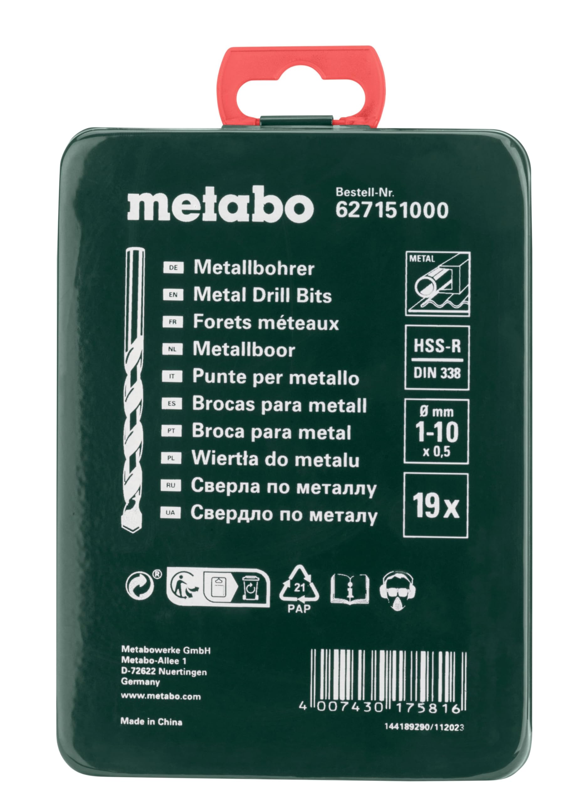 metabo-hss-r-bohrerkassette-sp-19-teiliges-metallbohrer-set-1-10-mm-rollgewalzte image 4
