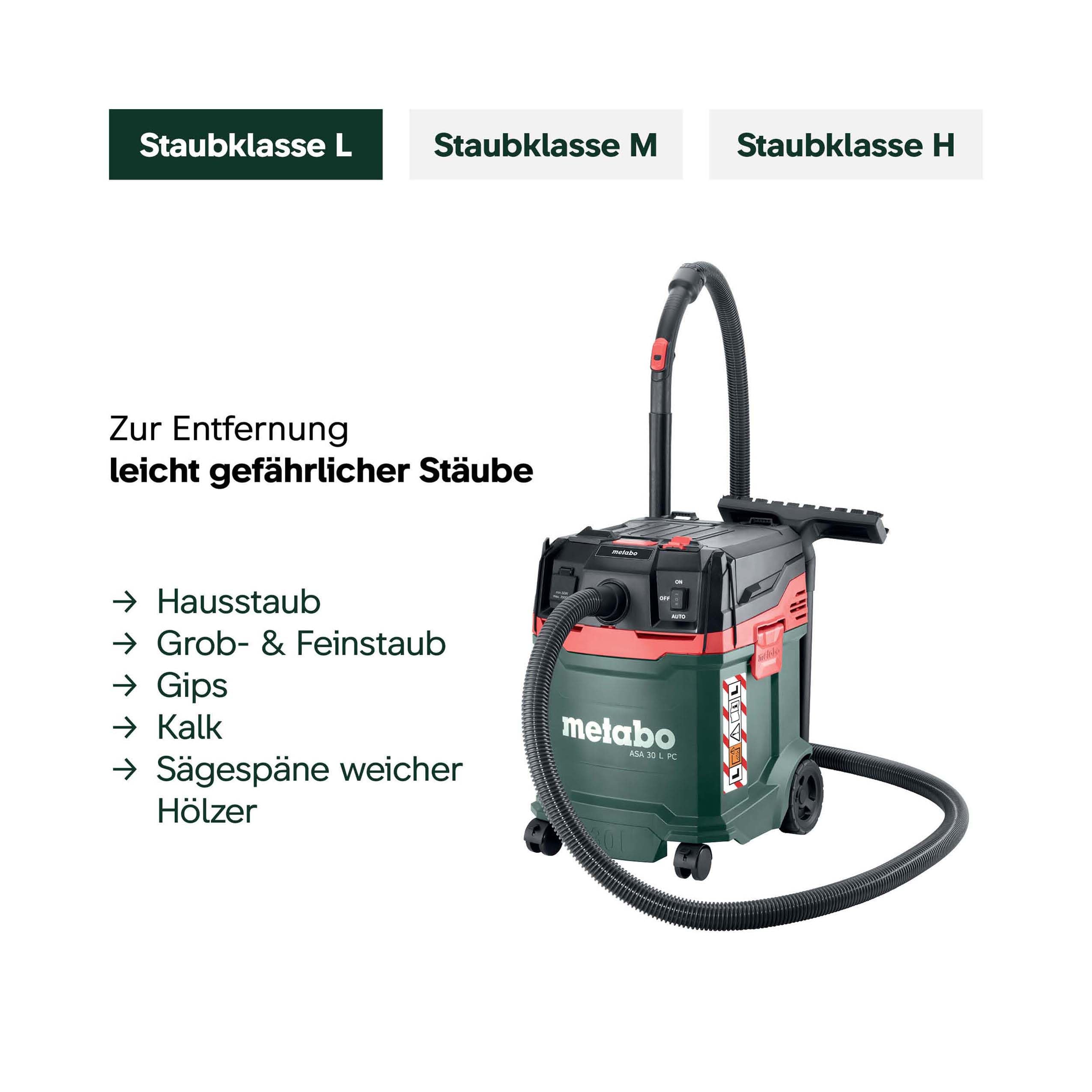 metabo-asa-30-l-pc-allessauger-nass-trockensauger-staubklasse-l-1200-w-pressclea image 5