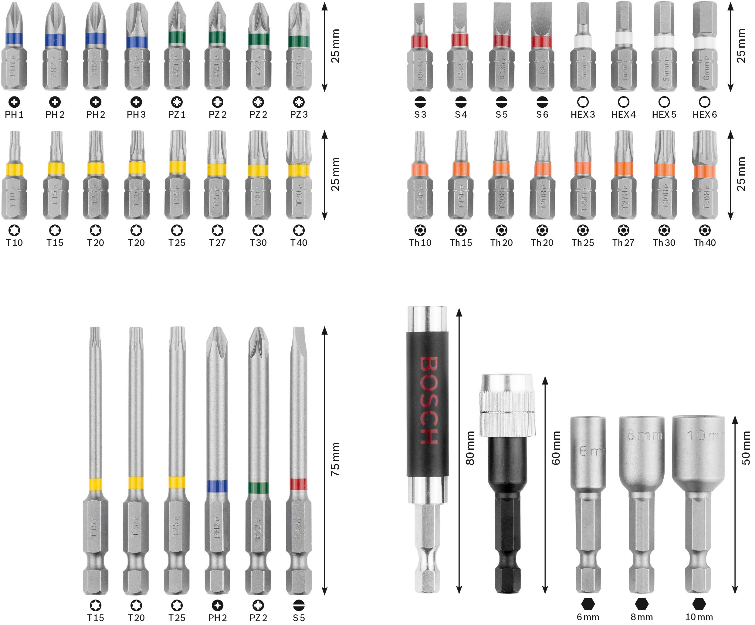 bosch-43tlg-schrauberbits-und-steckschl-ssel-set-farbcodierte-s2-stahl-bits-mit- image 2
