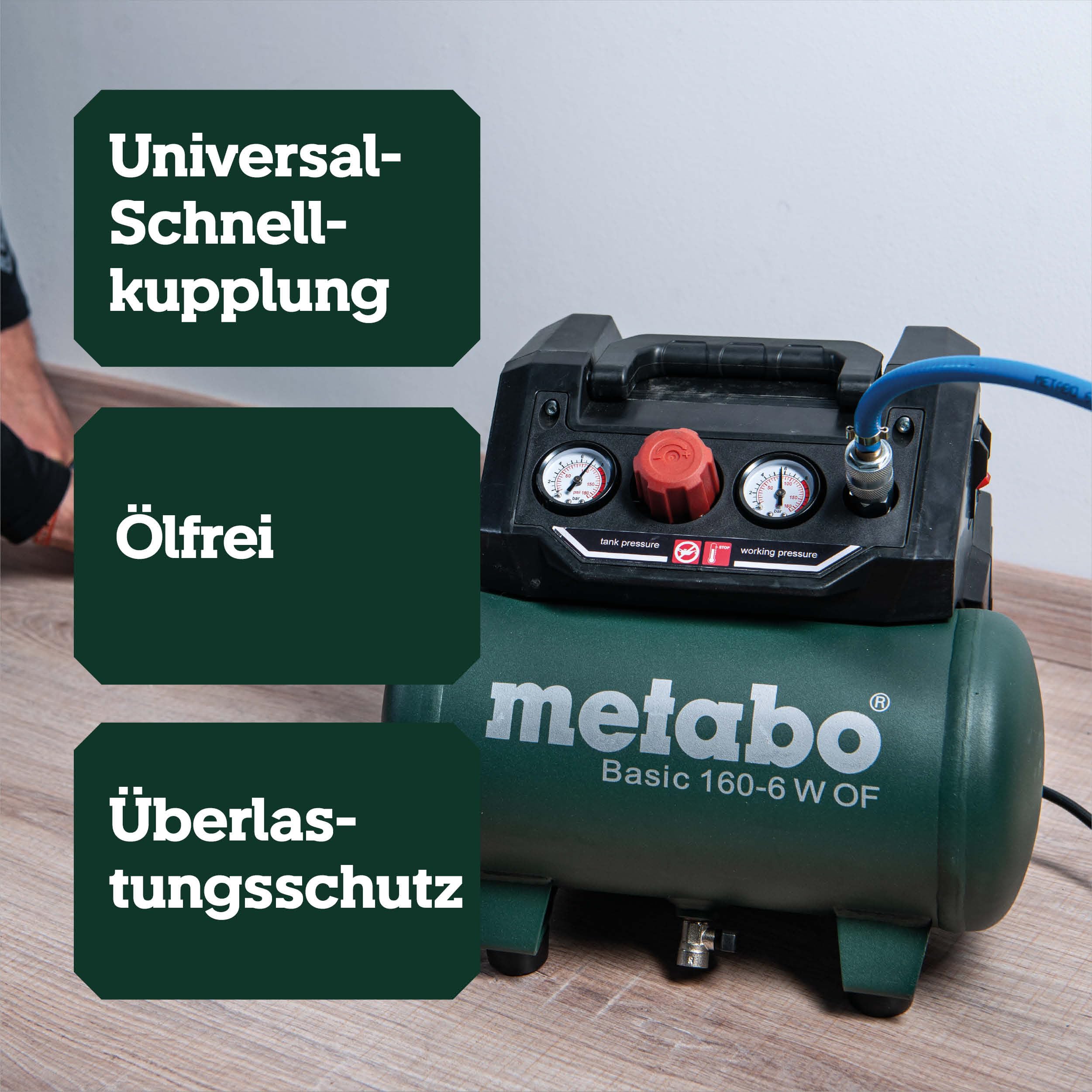 metabo-kompressor-basic-160-6-w-of-6-l-lfreier-druckluftkompressor-8-bar-klappba image 3