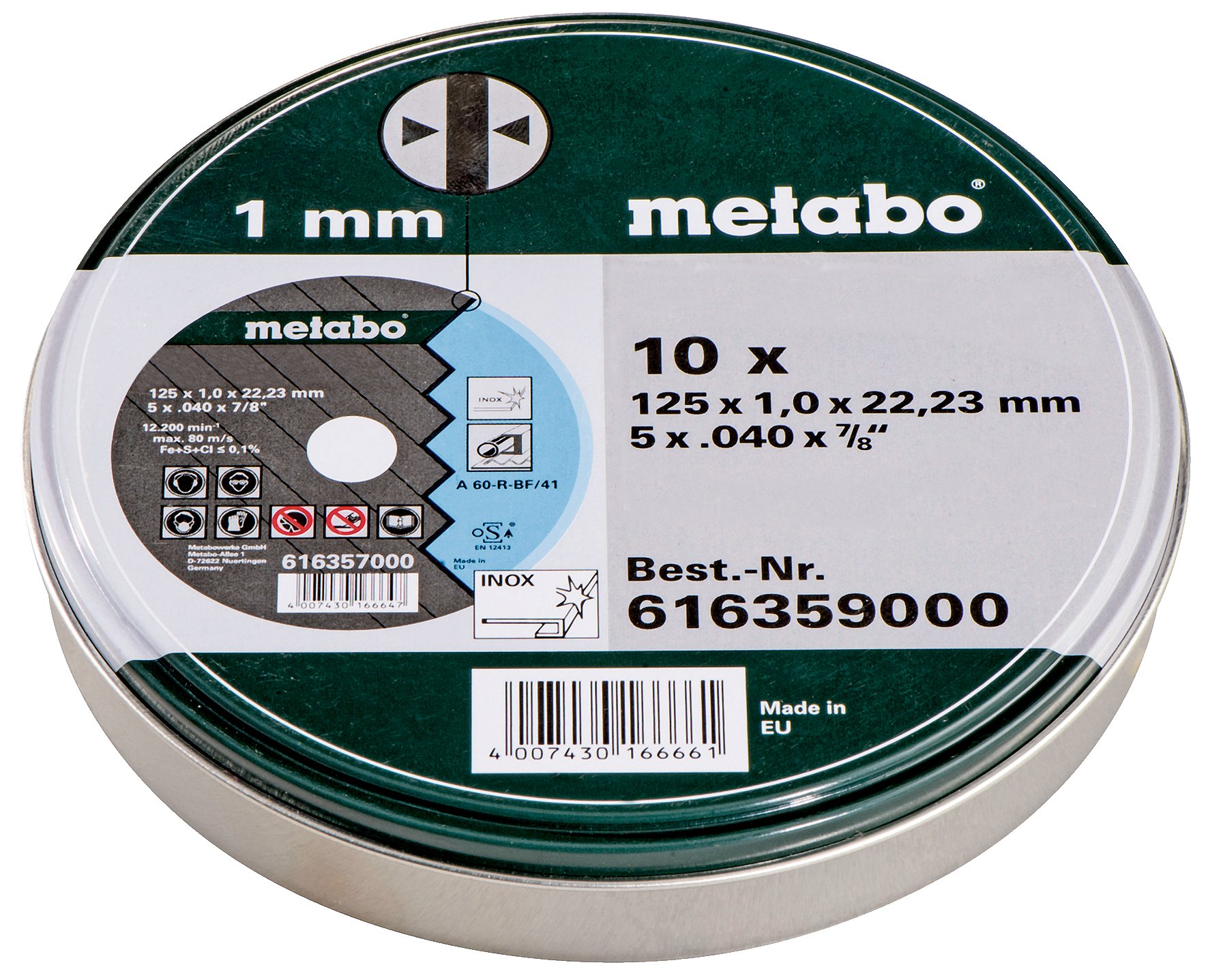 metabo-trennscheiben-sp-125-x-1-0-x-22-23-mm-inox-tf-41-10-st-ck-d-nne-edelstahl image 1