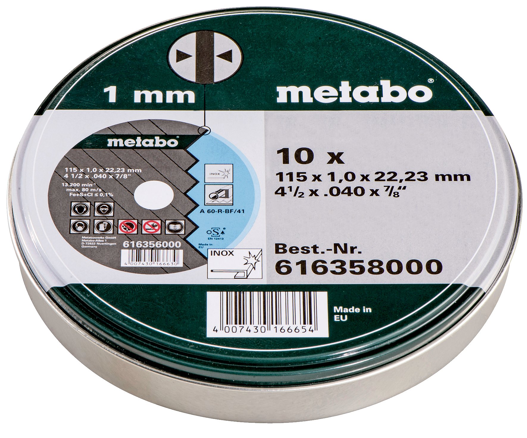 metabo-trennscheiben-sp-115-x-1-0-x-22-23-mm-inox-tf-41-616358000-10-st-ck-d-nne image 1